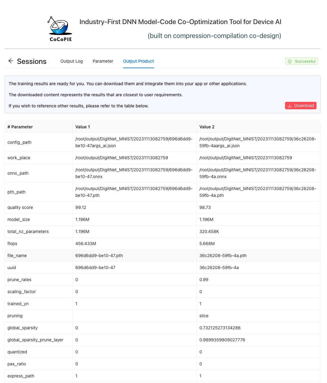 XGen Web UI output